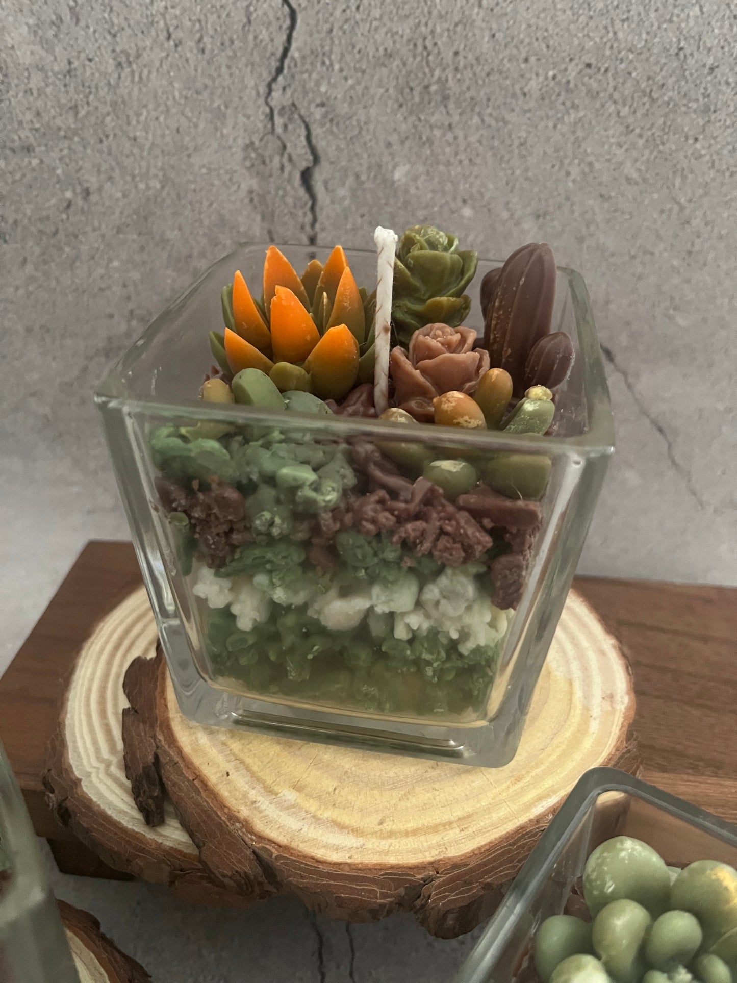 Soy Wax Candle Succulent Garden in cube jar